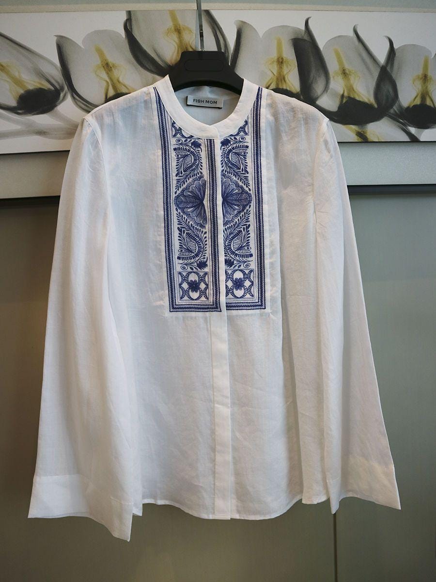 Camisa Lino Bordado Étnico - Blusa Boho Blanca Mujer – Top étnico manga larga – Blusa campesina blanca – Blusa artesanal hecha a mano