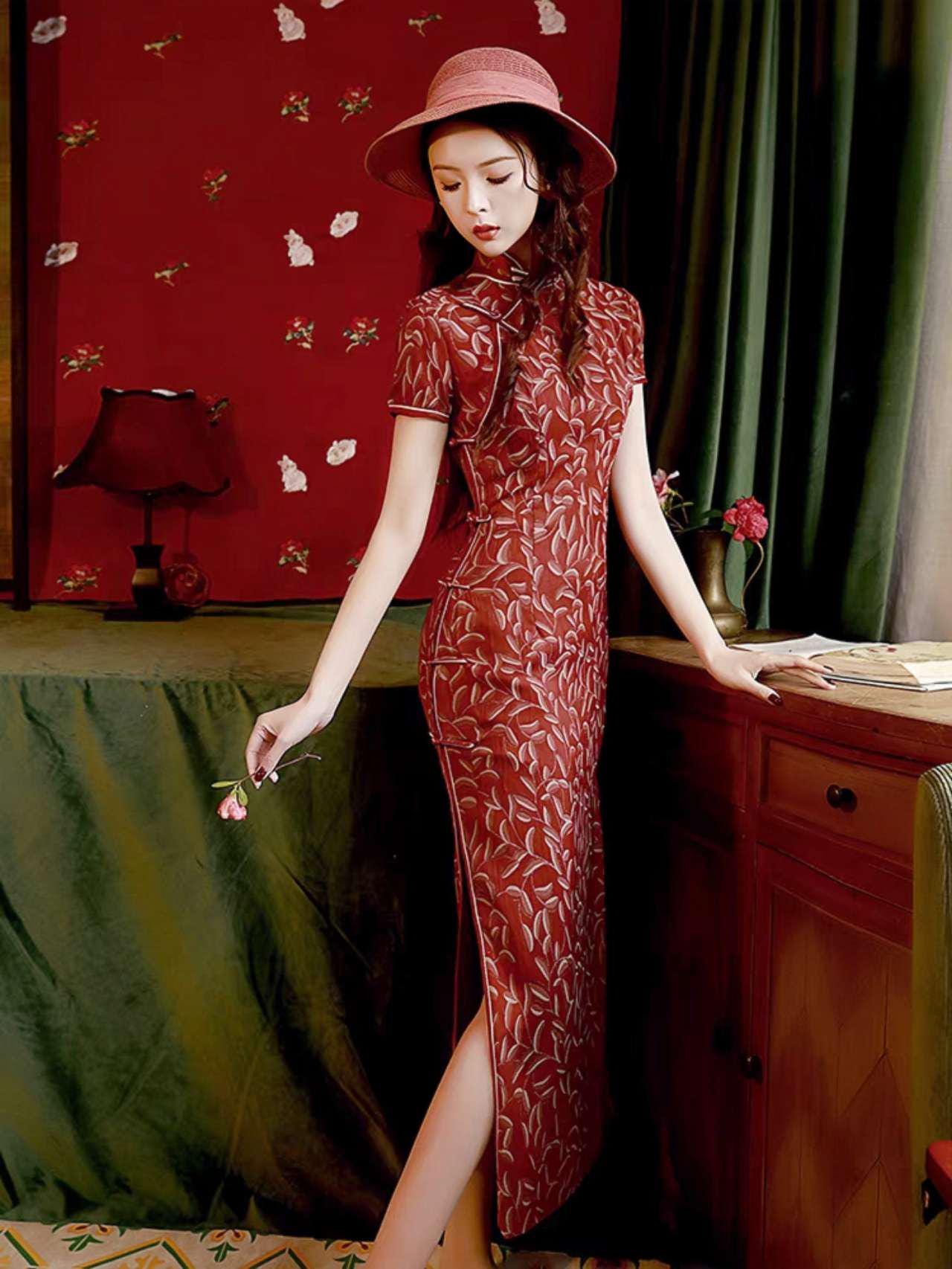 Cheongsam Moderno, Vestido Cheongsam Rojo, Vestido Qipao Chino de Novia Chino, Vestido Vintage Elegante para Té Gala,regalo para ella, retro