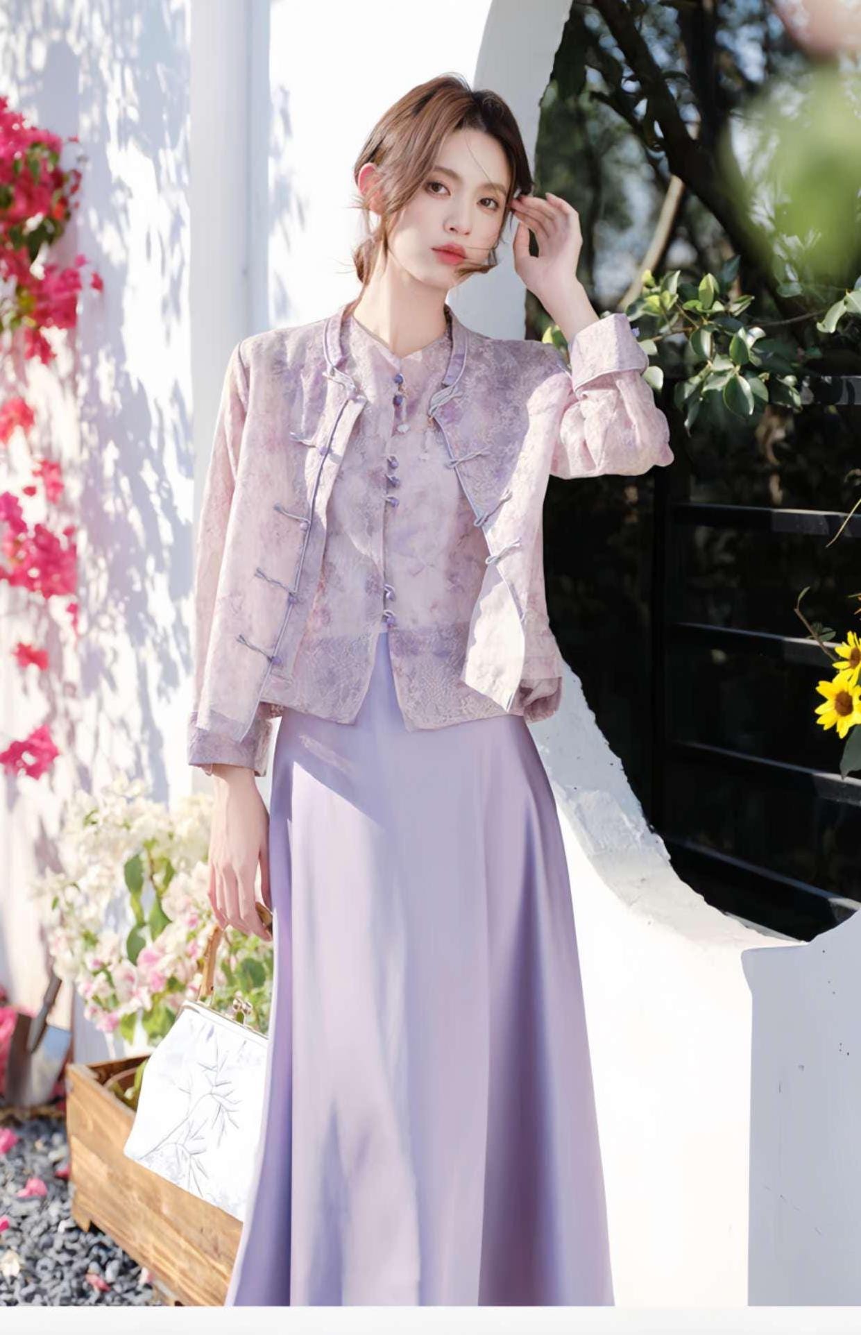 Vestido oriental de 3 piezas,Vestido Estilo Zen,Moderno Conjunto Hanfu,Conjunto Verano Oficina,Conjunto de falda asiática,Ceremonia del Té