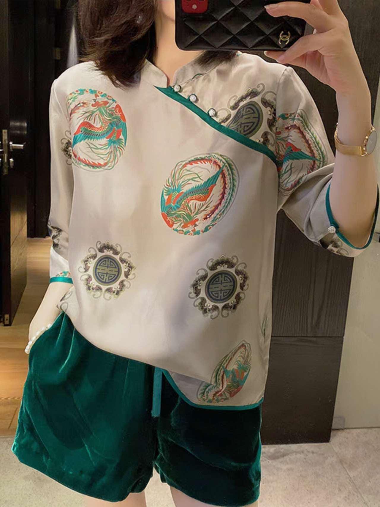 camisa Tang retro, blusa de seda tradicional, regalo cultural para madre, top chino ligero de lujo, camisa vintage oriental,ropa artística