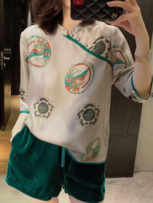 camisa Tang retro, blusa de seda tradicional, regalo cultural para madre, top chino ligero de lujo, camisa vintage oriental,ropa artística