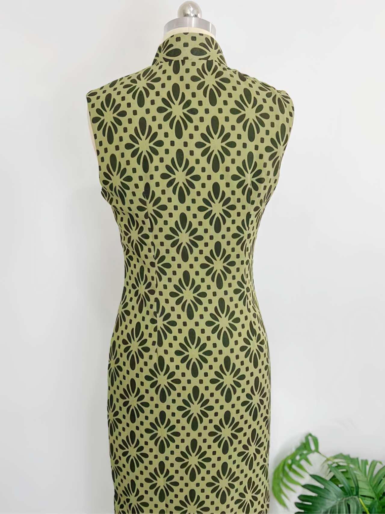 Qipao verde vintage, Vestido Cheongsam sin mangas, Vestido chino, Vestido de noche de estilo asiático, Vestido moderno de mediados de siglo