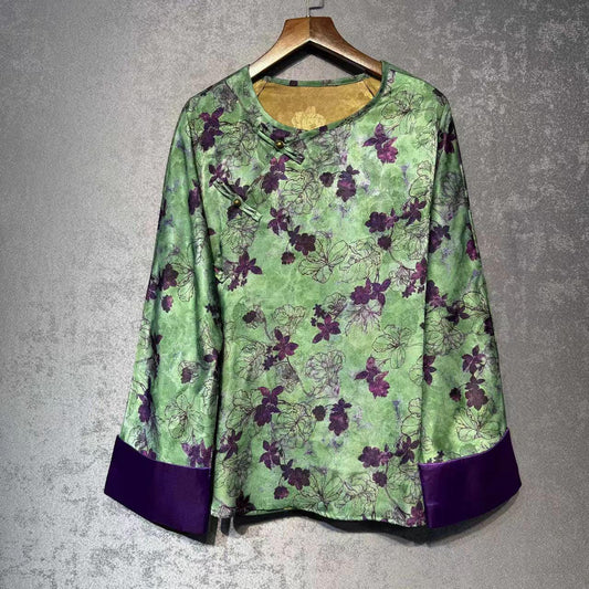Top de seda, blusa china púrpura, camisa Hanfu vintage, ropa de herencia cultural, top boho holgado, blusa para trajes tradicionales, regalo