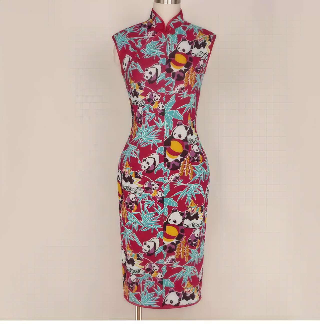 Qipao Retro con Estampado de Panda– Cheongsam Chino Casual de Algodón– Vestido Cultural Divertido- Regalo Único para Ella- vestido de fiesta