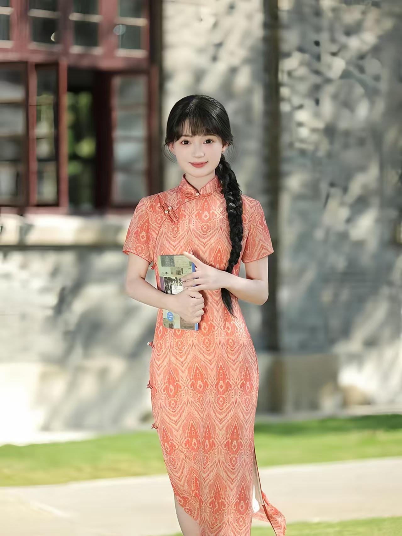 Long Youth Dress, Eight-Button Bamboo Fiber Dress, Elegant Mandarin Collar Dress, Summer Chinese Party Dress, Gift