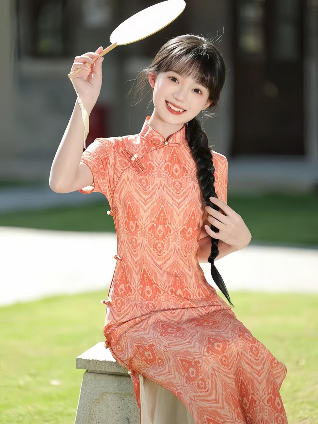 Long Youth Dress, Eight-Button Bamboo Fiber Dress, Elegant Mandarin Collar Dress, Summer Chinese Party Dress, Gift