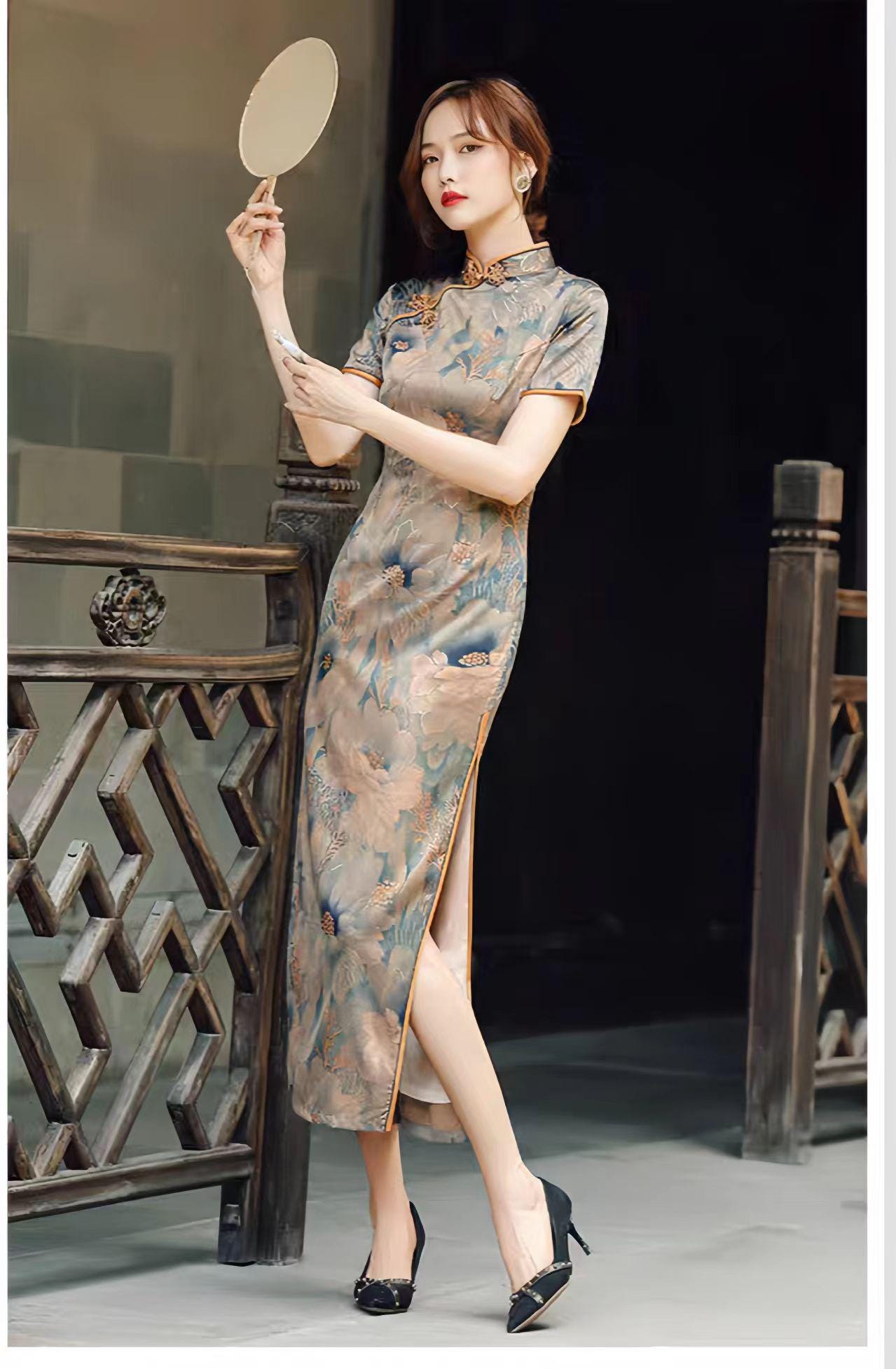 Cheongsam de seda vintage, Vestido Qipao para Ceremonia del Té, vestido de noche retro chino, vestido de cóctel oriental, regalo para ella