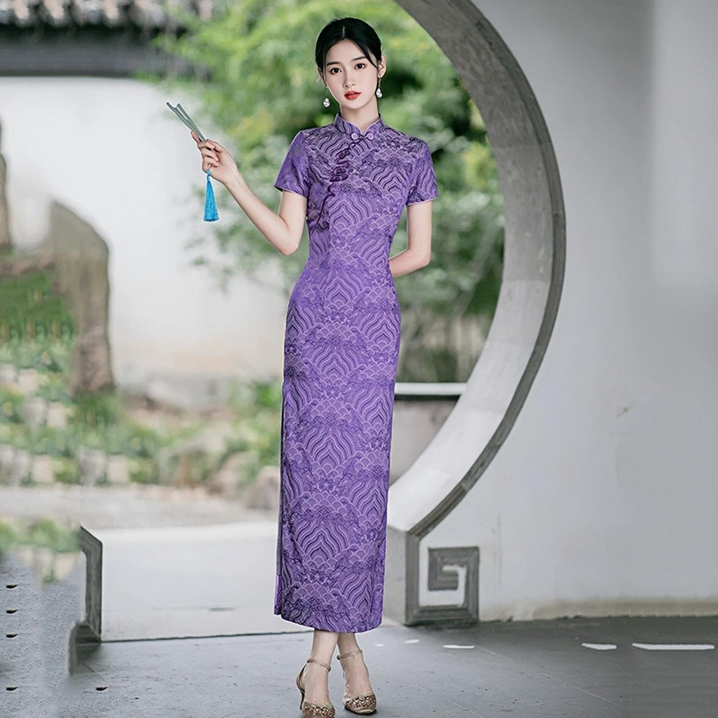 Vestido Cheongsam Púrpura, Vestido Qipao Vintage, Elegante Vestido Chino, Vestido para Eventos Culturales, Vestido para Ceremonia del Té