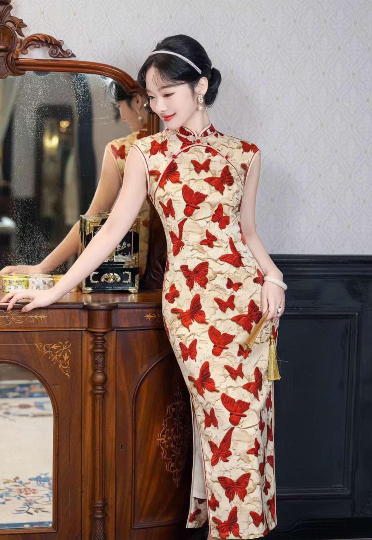 Vestido Qipao Mariposa, Vestido Cheongsam Vintage, Vestido Bodycon Oriental, Moda Retro Asiática, Vestido de Invitada de Boda Chic, regalo