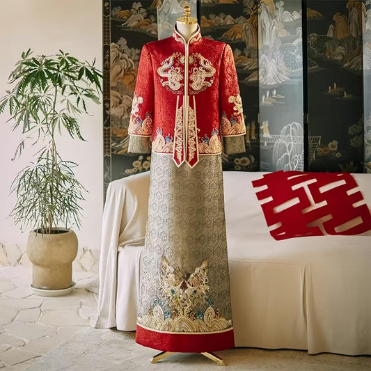 Traje de Boda Chino para Hombre,Traje de Novio Dragón Fénix,Chaqueta Tang,Traje Tradicional Hanfu,Ceremonia de Boda,Look de Compromiso Chino