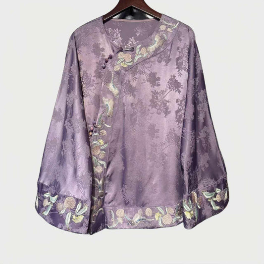 Chaqueta China, Traje Tang Púrpura,Top Oriental Vintage, Prenda Exterior Hanfu, Abrigo Asiático, Chaqueta Festival Boho,Camisa Estilo Kimono