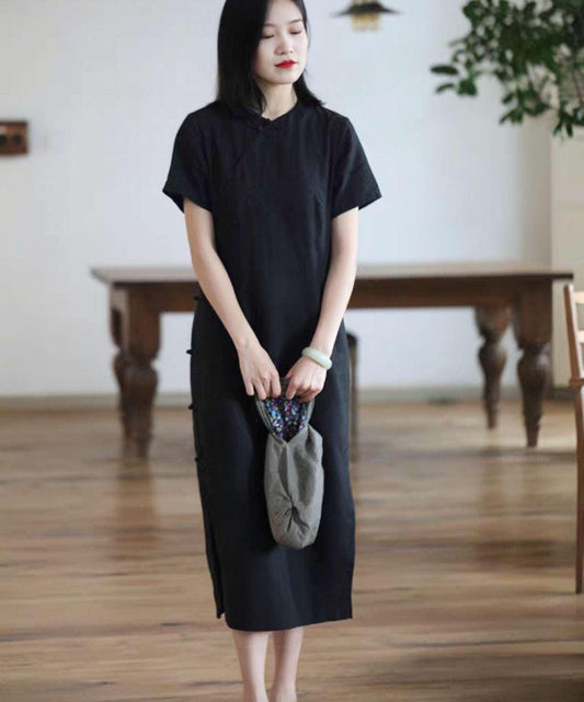 Zen Linen Dress, Japanese Style Dress, Black Cotton Midi Dress, Wabi Sabi Minimal Dress, Vestido de Tejido Natural, Vestido Suelto,vintage