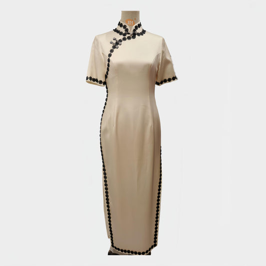 Cheongsam blanco, Vestido de seda chino a medida, Elegante vestido de novia chino,Vestido formal de lujo,Vestido de alta gama,estilo vintage