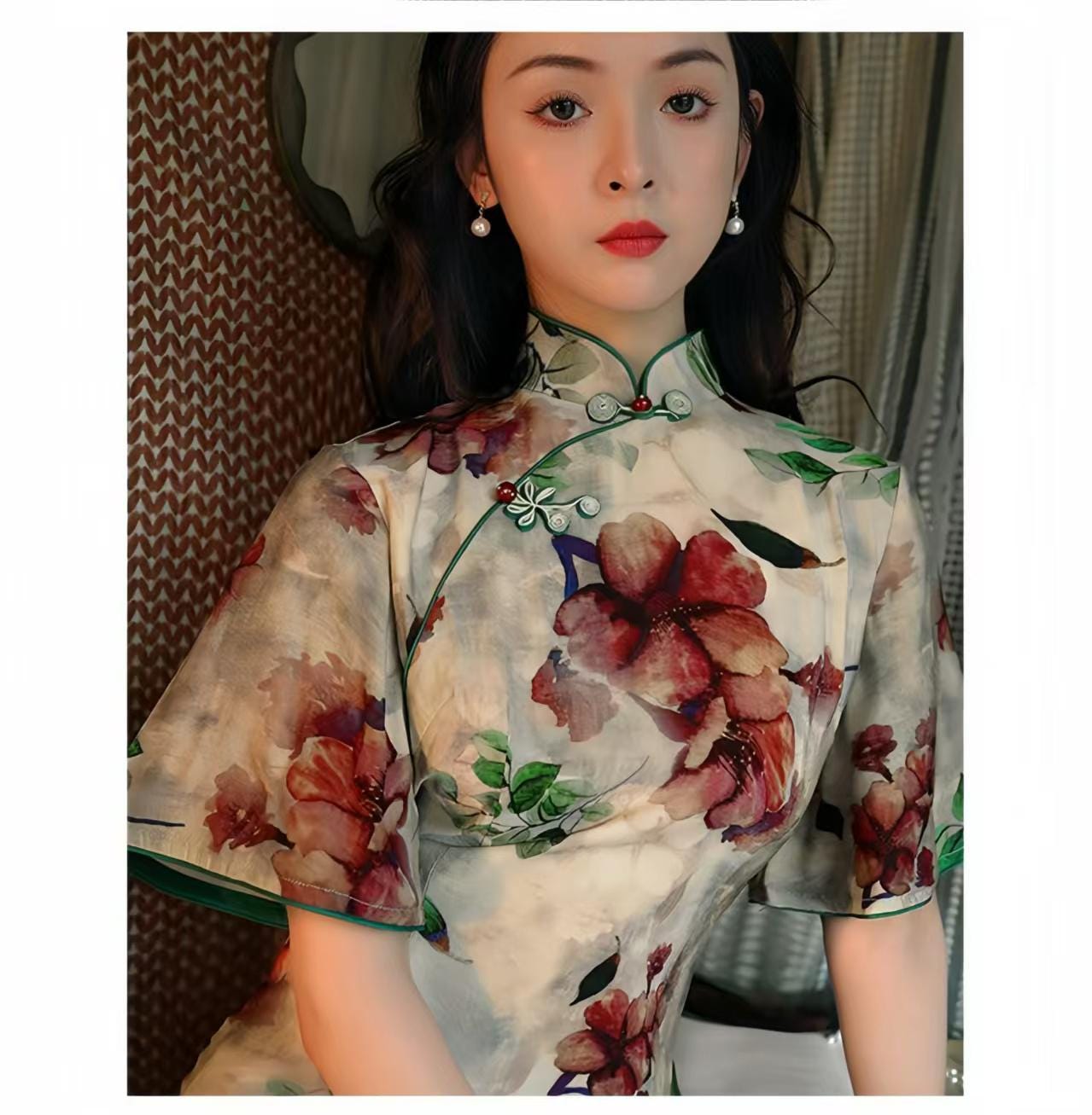 Floral Silk and Linen Qipao Dress, Long Cheongsam Maxi Dress, Traditional Cultural Wedding Guest Dress, Tea Ceremony, Classic