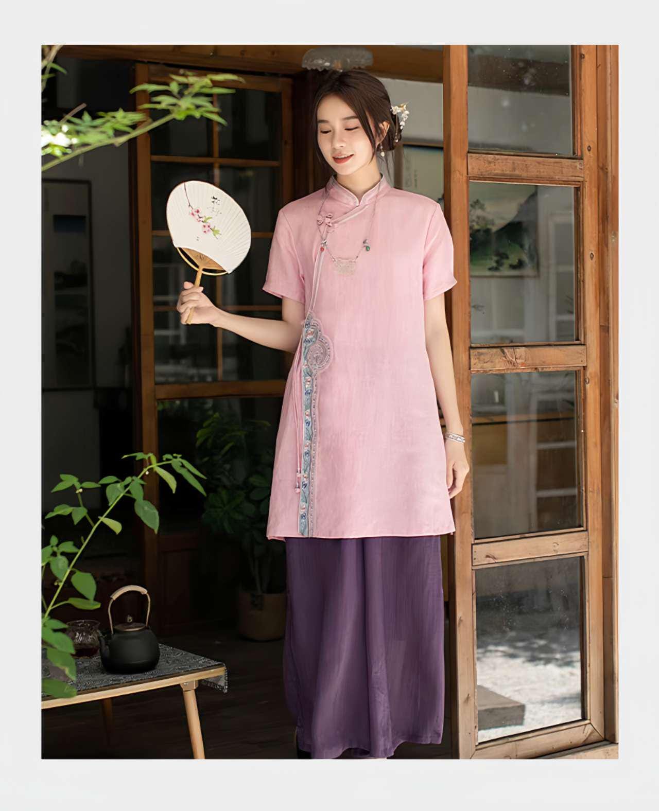 blusa china de lino, camisa de té retro,blusa vintage de inspiración zen， camisa de verano ligera, blusa artística, regalo  para ella