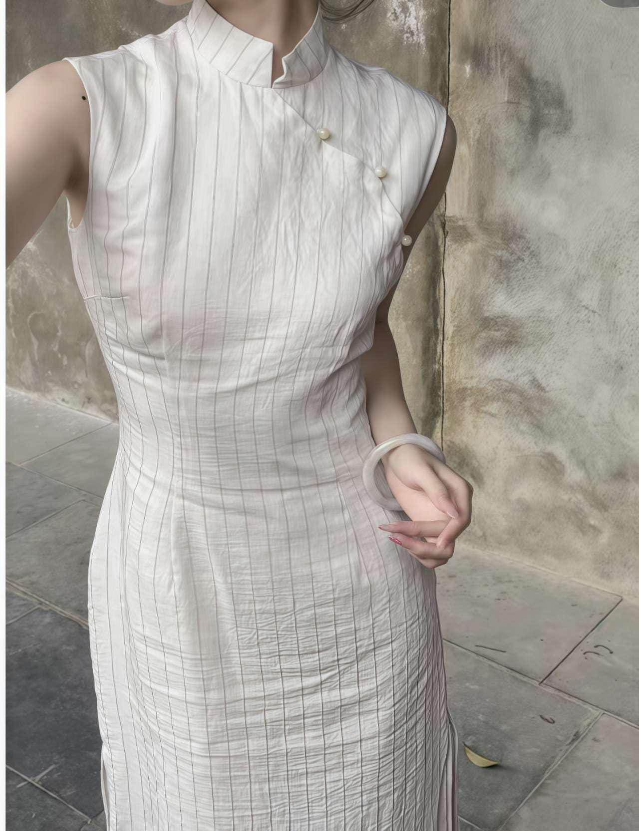 Elegante Qipao de Lino de Algodón - Cheongsam de Lino Transpirable - Vestido Chino Minimalista -Vestido de Verano para Mujer-Regalo Cultural