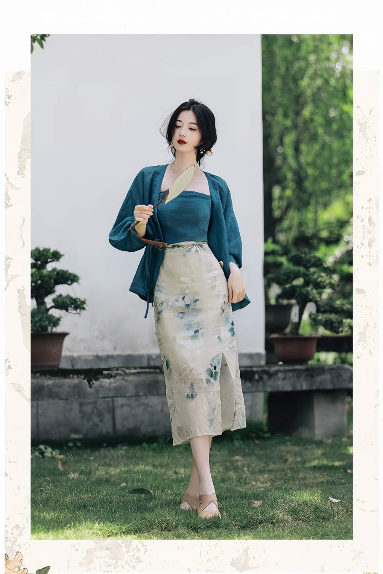 Conjunto de 3 piezas de Hanfu, Conjunto chino de verano, Conjunto etéreo de hadas, Vestido artístico de Hanfu, Conjunto fotográfico de Hanfu