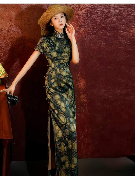 Qipao de estilo renacentista, Cheongsam de brocado artístico, Vestido de patrón barroco, Vestido vintage, Vestido para la ceremonia del té
