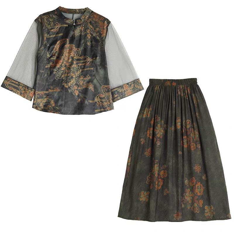 Vestido Chino de Dos Piezas, Traje Vintage Tang,Traje Oriental Cheongsam,Traje Tradicional Asiático,Ropa Retro Estilo Chino,Ceremonia del Té