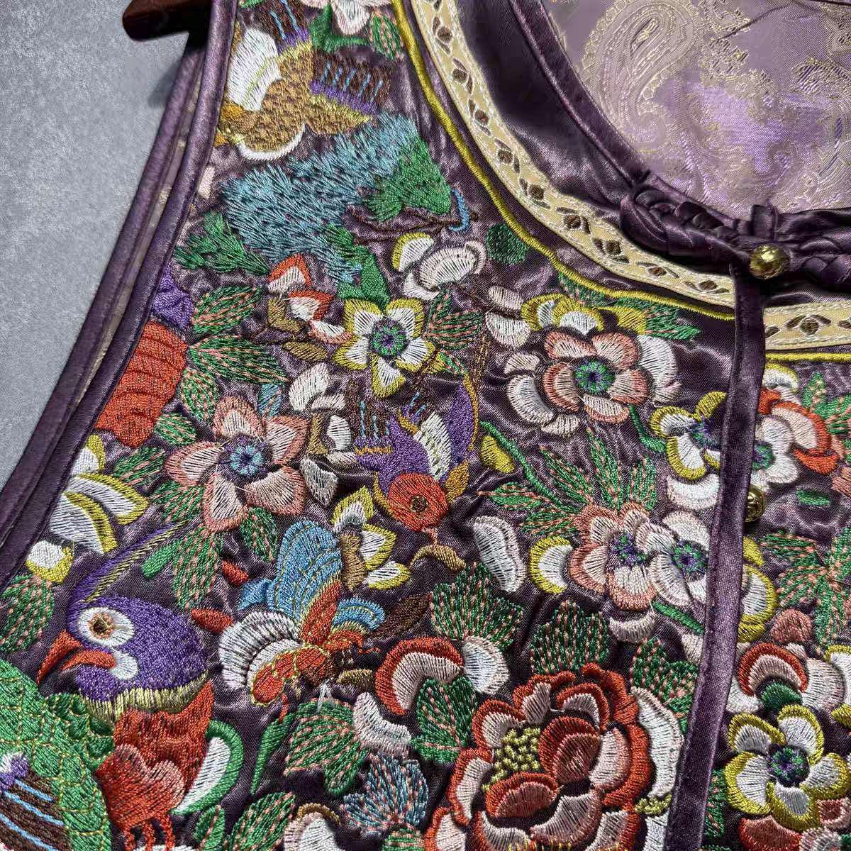 Chaleco Vintage Chino con Bordado Artesanal, Chaleco Estilo Hanfu con Flores y Aves, Regalo Único para Ella, Trabajo diario/Ceremonia del té
