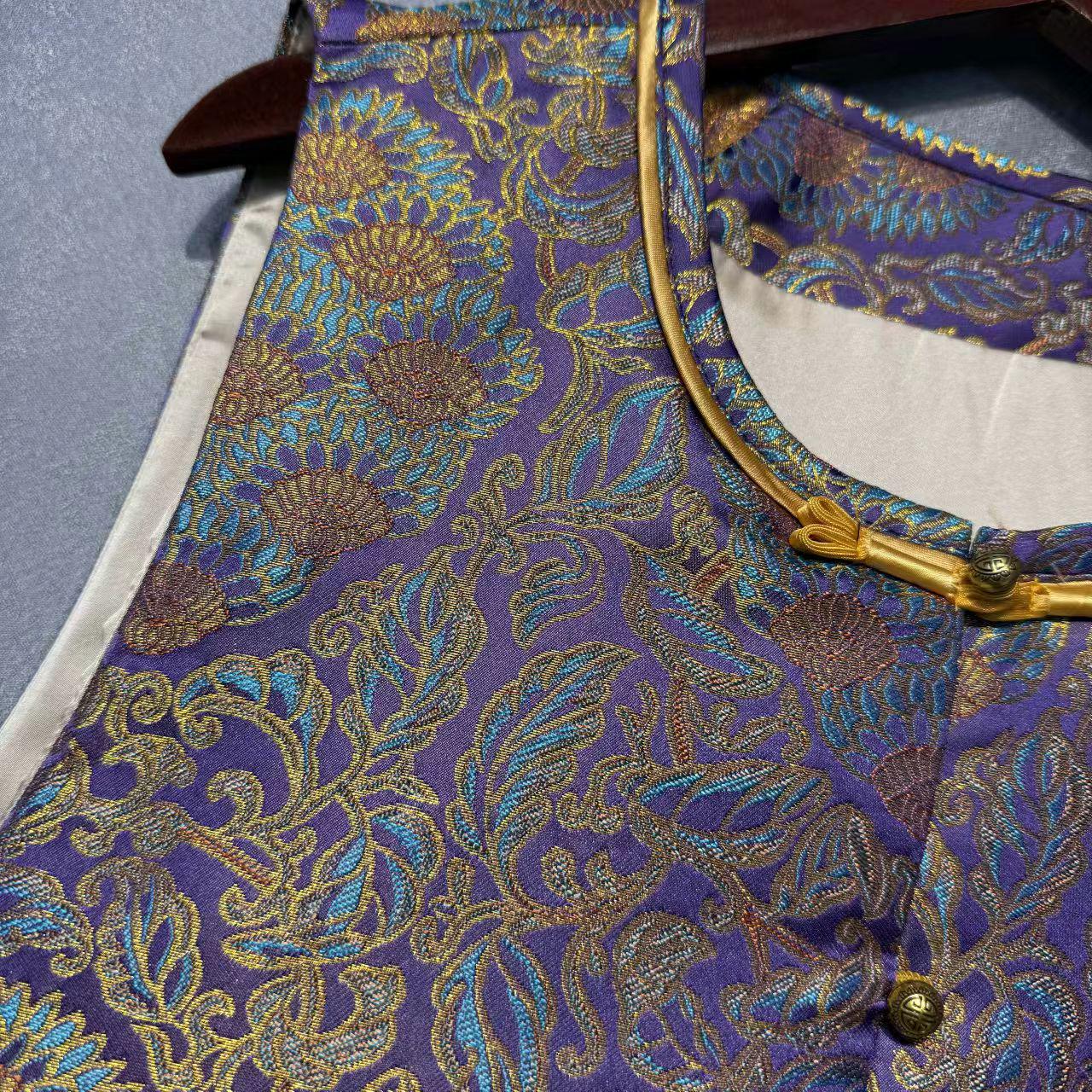 Chaleco de brocado Song, abrigo sin mangas, chaleco tradicional con botones,oriental vintage,regalo para ella, Ropa para la ceremonia del té