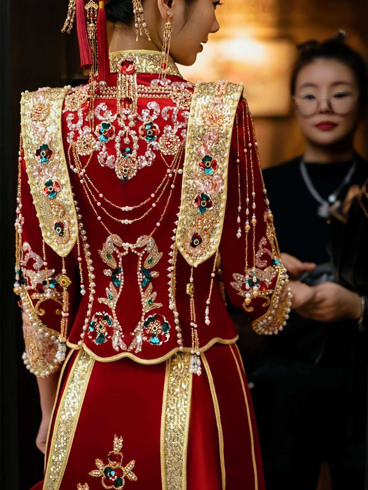 Vestido Chino Rojo Real, Vestido Tradicional Qun Kwa, Traje de Novia Cheongsam Vintage, Ceremonia de Té de Boda, Look de Compromiso Chino