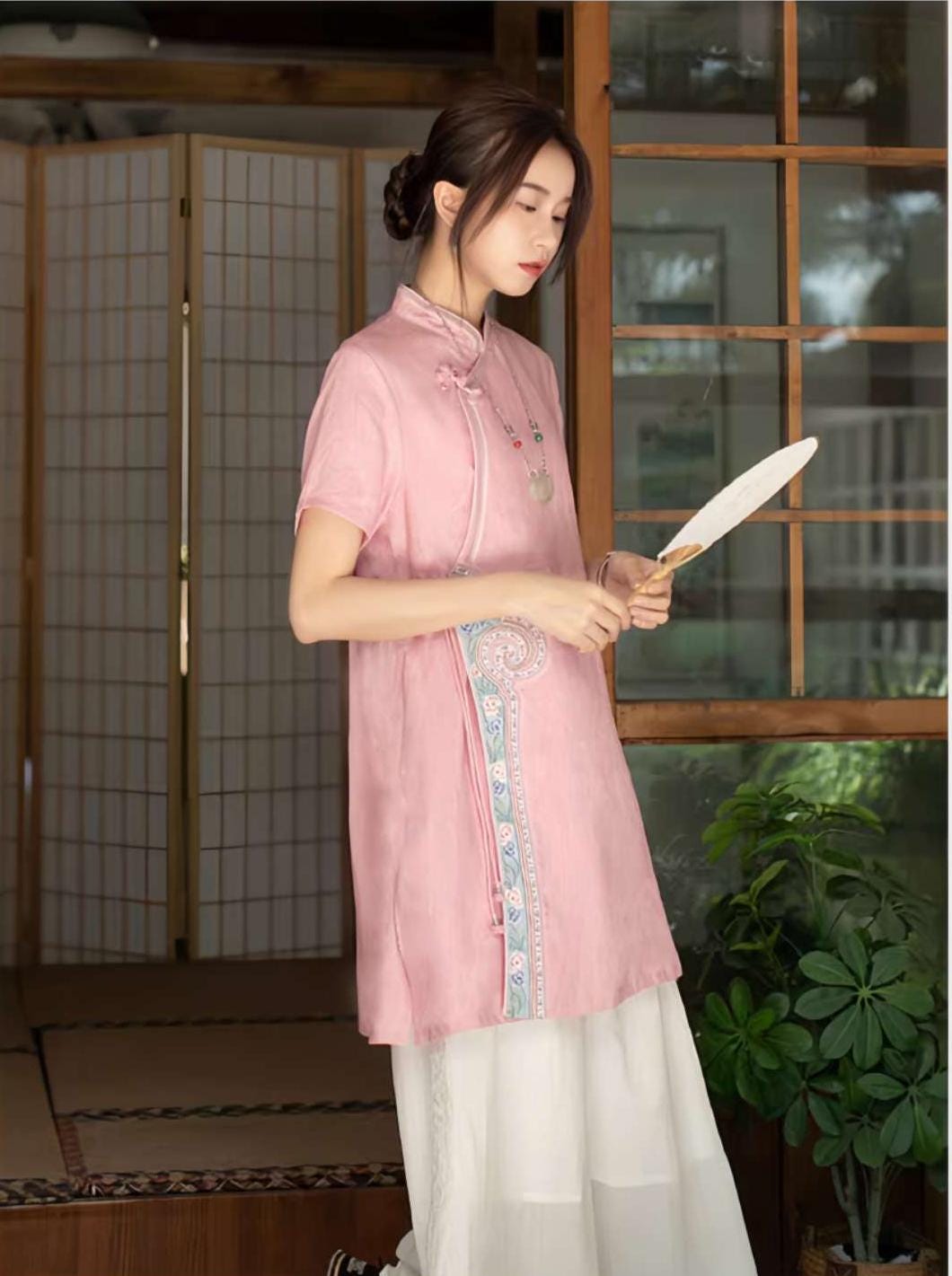 blusa china de lino, camisa de té retro,blusa vintage de inspiración zen， camisa de verano ligera, blusa artística, regalo  para ella