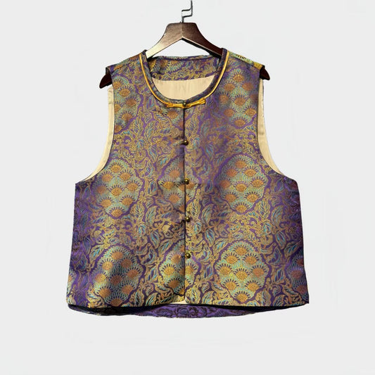 Chaleco de brocado Song, abrigo sin mangas, chaleco tradicional con botones,oriental vintage,regalo para ella, Ropa para la ceremonia del té