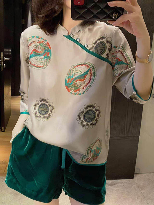 camisa Tang retro, blusa de seda tradicional, regalo cultural para madre, top chino ligero de lujo, camisa vintage oriental,ropa artística