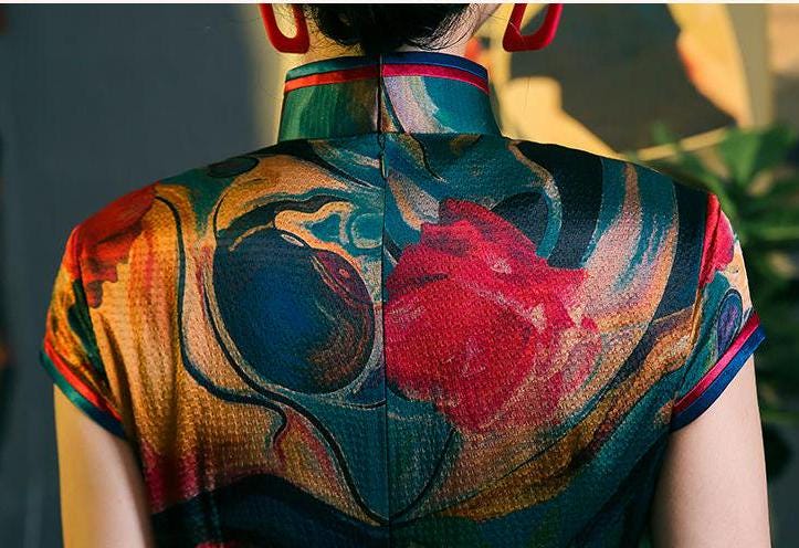 Silk Qipao Dress | Elegant Chinese Cheongsam | 3D Cut Cheongsam for Women | Luxury Silk Long Dress