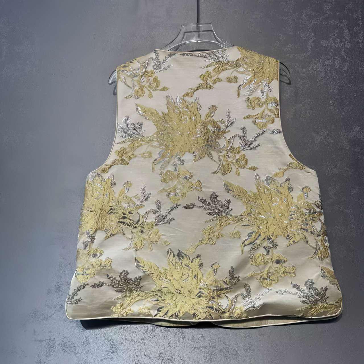 Chaleco Brocado Oro, Chaleco Hanfu Moderno,Chaleco de nuevo estilo,Primavera Verano,Regalo Único para Ella,Trabajo diario/Ceremonia del té