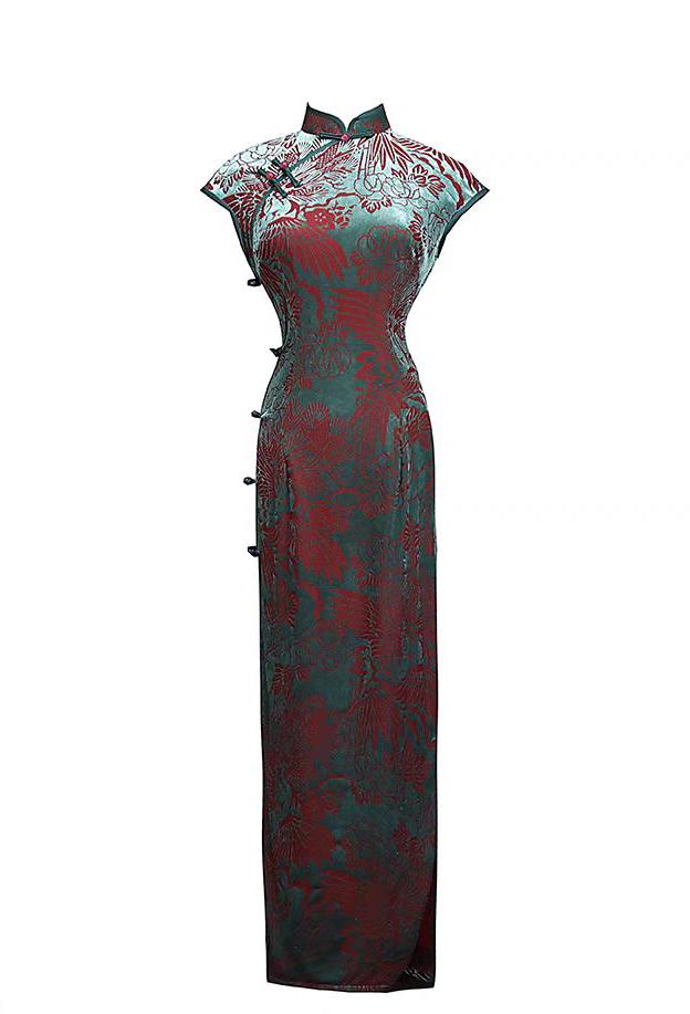Qipao de terciopelo elegante – Vestido chino clásico – Cheongsam vintage con abertura – Vestido oriental de noche – vestido asiático formal