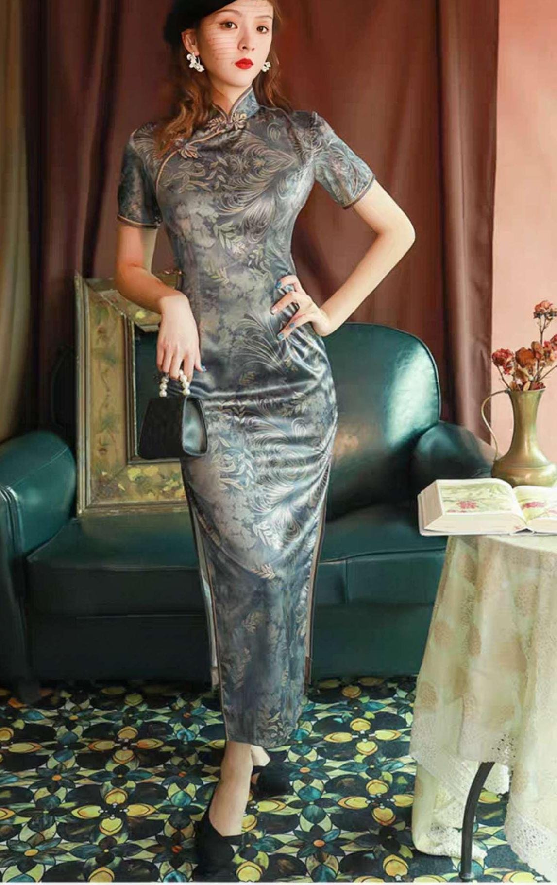 Cheongsam de seda vintage, Vestido Qipao para Ceremonia del Té, vestido de noche retro chino, vestido de cóctel oriental, regalo para ella