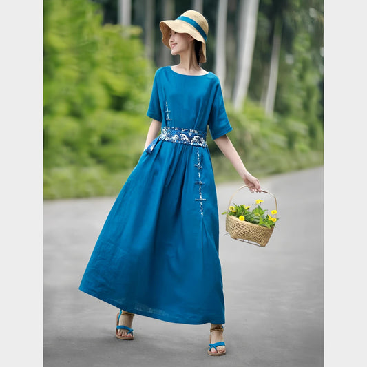 Vestido Jardín Zen, Maxi Vestido Boho blue, Vestido de té de jardín, Vestido Suelto Vintage, Vestido Cottagecore Rústico, Tallas Grandes