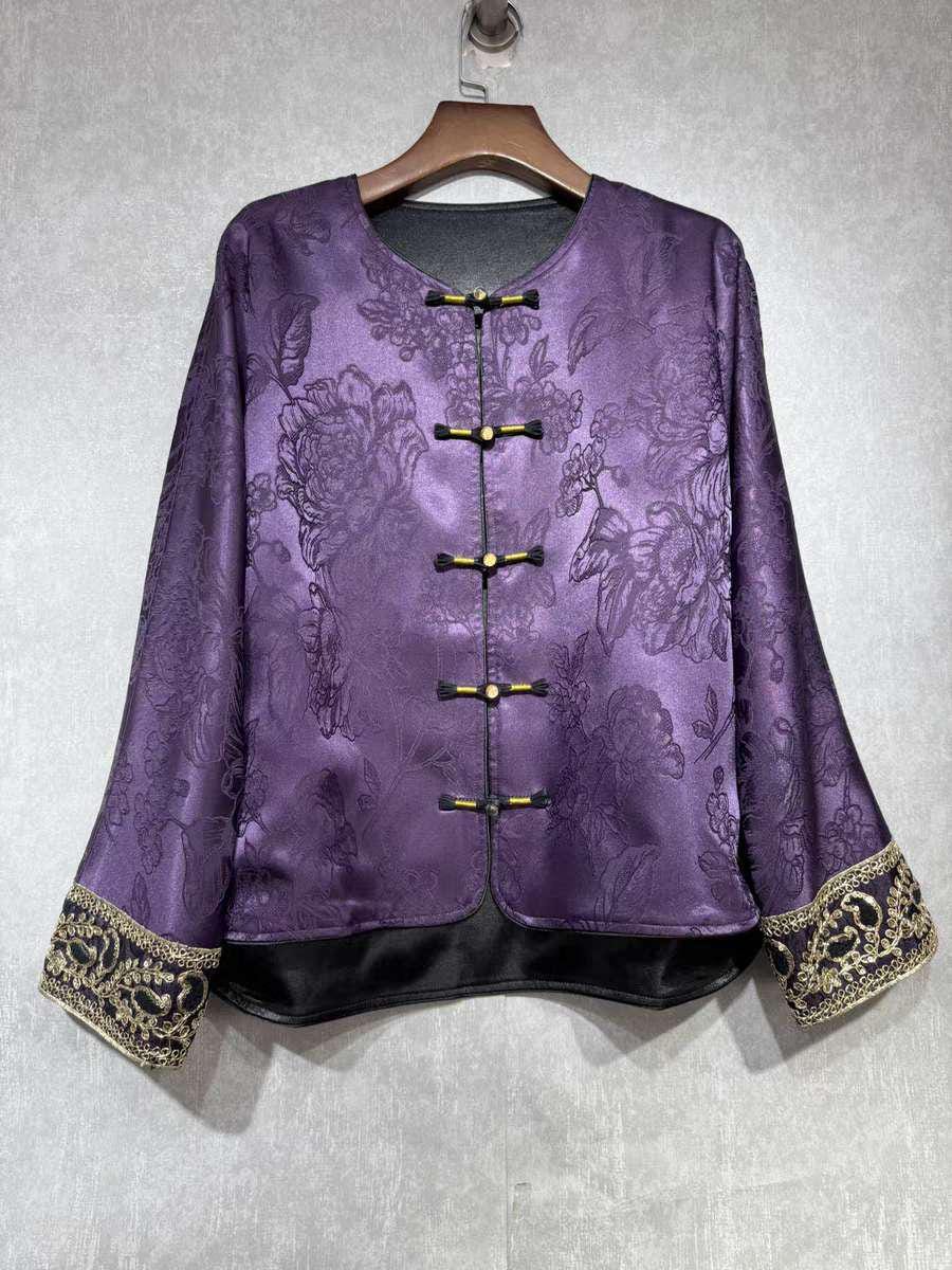 Chaqueta de morado Tang, Traje de chaqueta chino Tang, blusa con puños barrocos, Elegante Top, Abrigo inspirado en el Hanfu,regalo para ella