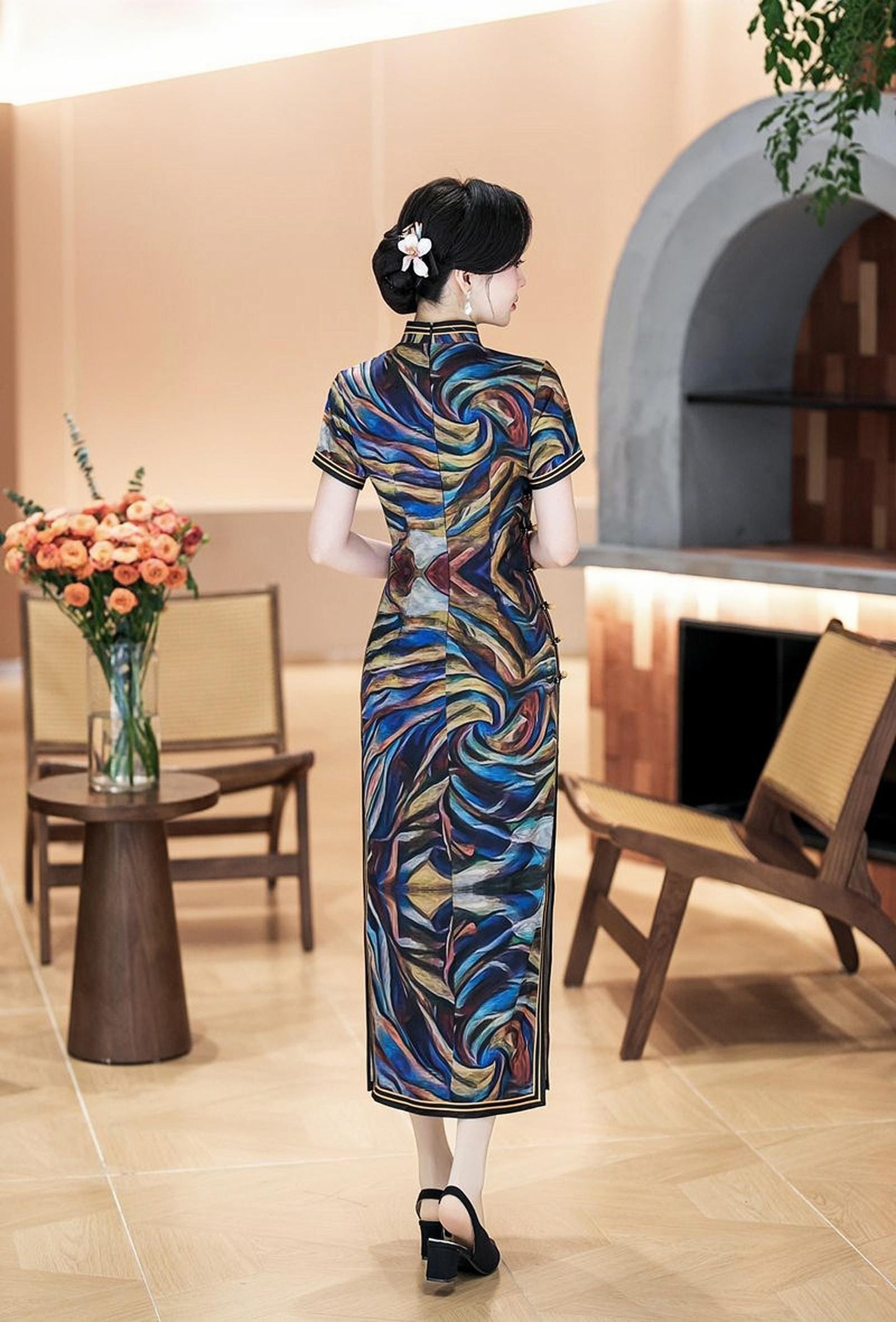 Qipao de Satén de Seda, Vestido Chino Art Decó, Antiguo Cheongsam Estilo Shangai, Vestido Formal Vintage,Traje Retro para Fiesta de Té,S-5XL
