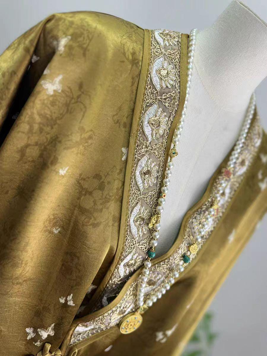 Chaqueta Tang de Oro, Abrigo de Seda China, Top Oriental de Lujo,Blazer Hanfu de Brocado,Prenda Exterior Bordada en Oro,Camisa Estilo Kimono