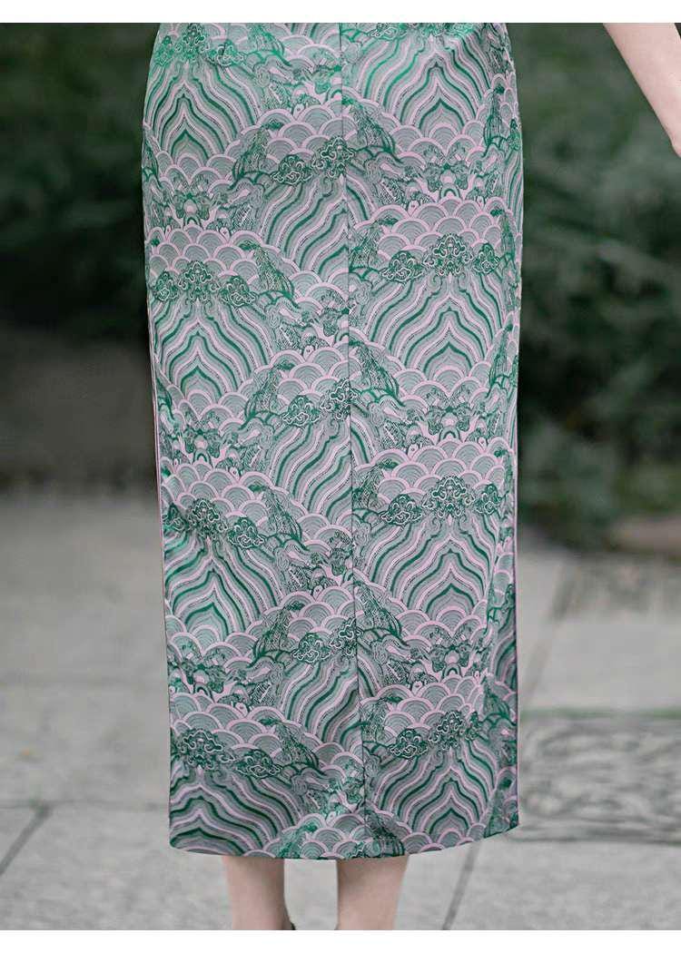 Vestido Cheongsam verde, Vestido Qipao Vintage,  Elegante Vestido Chino, Vestido para Eventos Culturales,Vestido para Ceremonia del Té