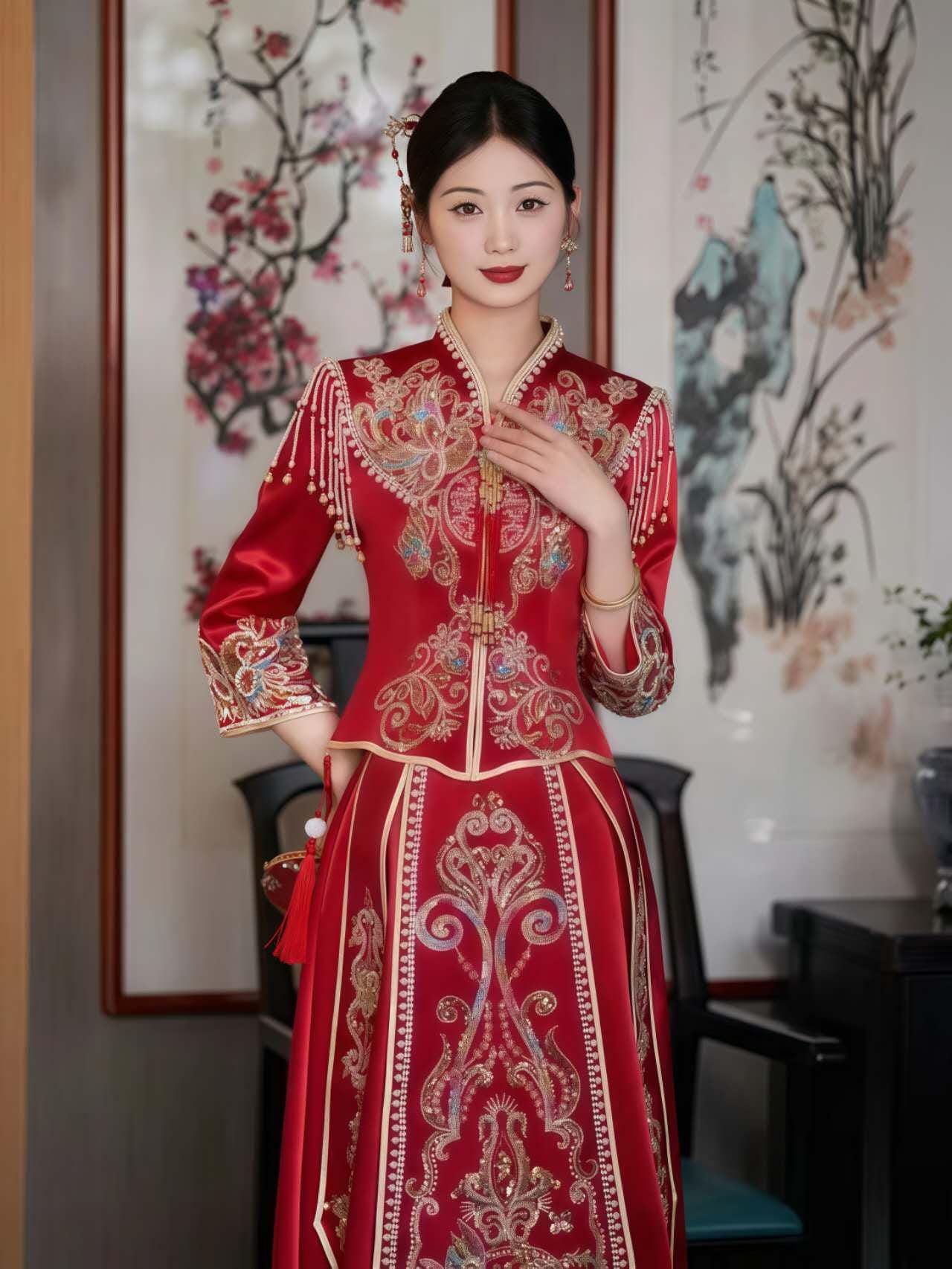 Vestido Chino Rojo Real, Vestido Tradicional Qun Kwa, Traje de Novia Cheongsam Vintage, Ceremonia de Té de Boda, Look de Compromiso Chino