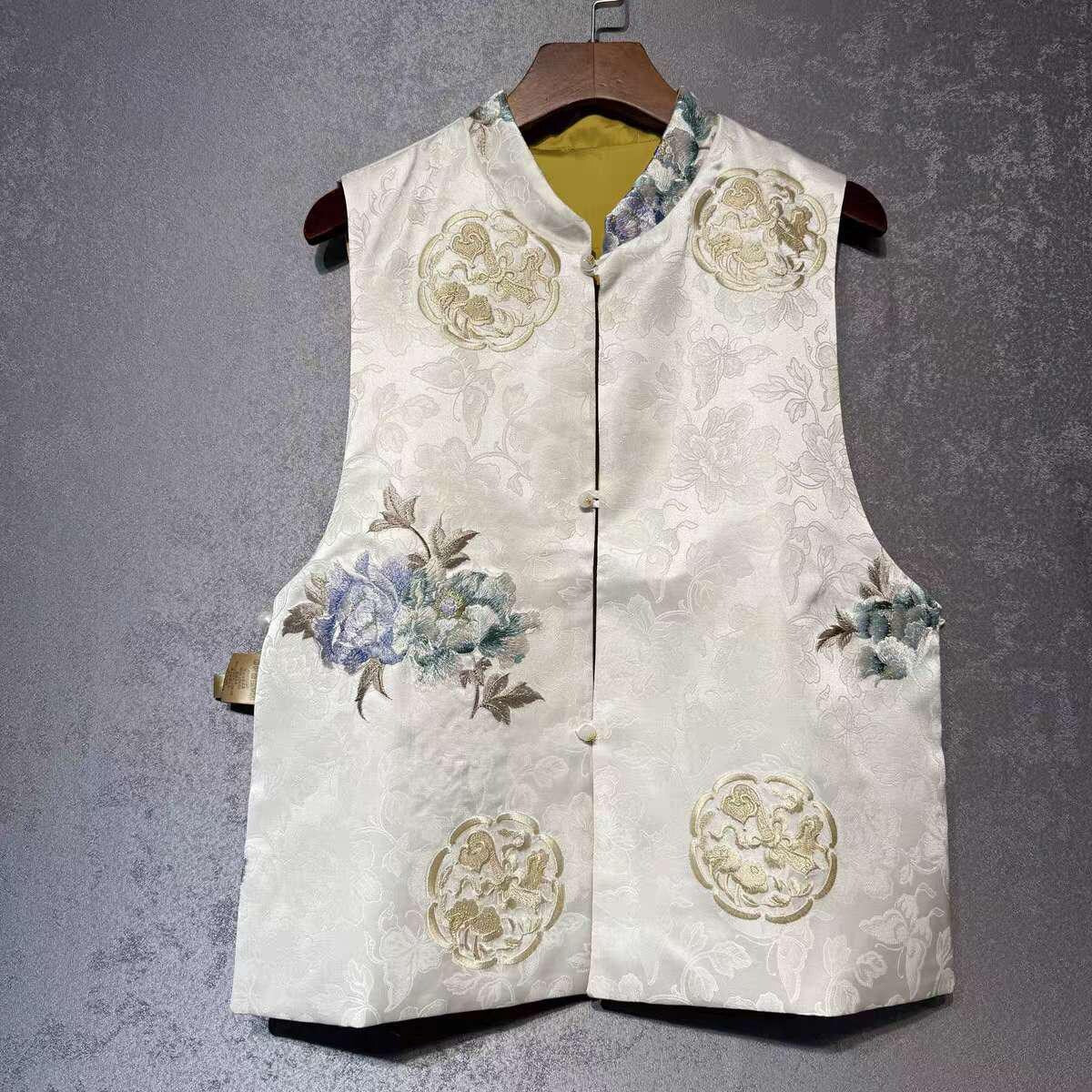 Chaleco de seda reversible, prenda de arte oriental, top de inspiración hanfu,Regalo Único para Ella,Trabajo diario/Ceremonia del té,vintage