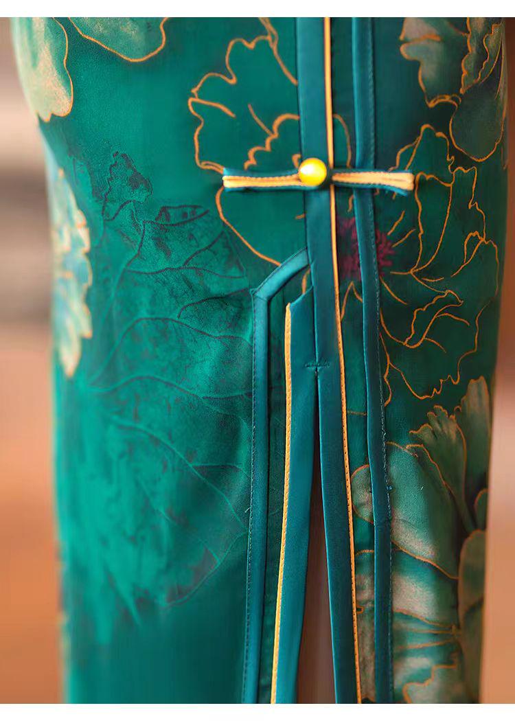 Vestido Cheongsam Verde, Vestido Chino Vintage, Vestido de Ceremonia de Té, Vestido de Noche, Vestido Estilo Dinero Viejo, Ceremonia del Té