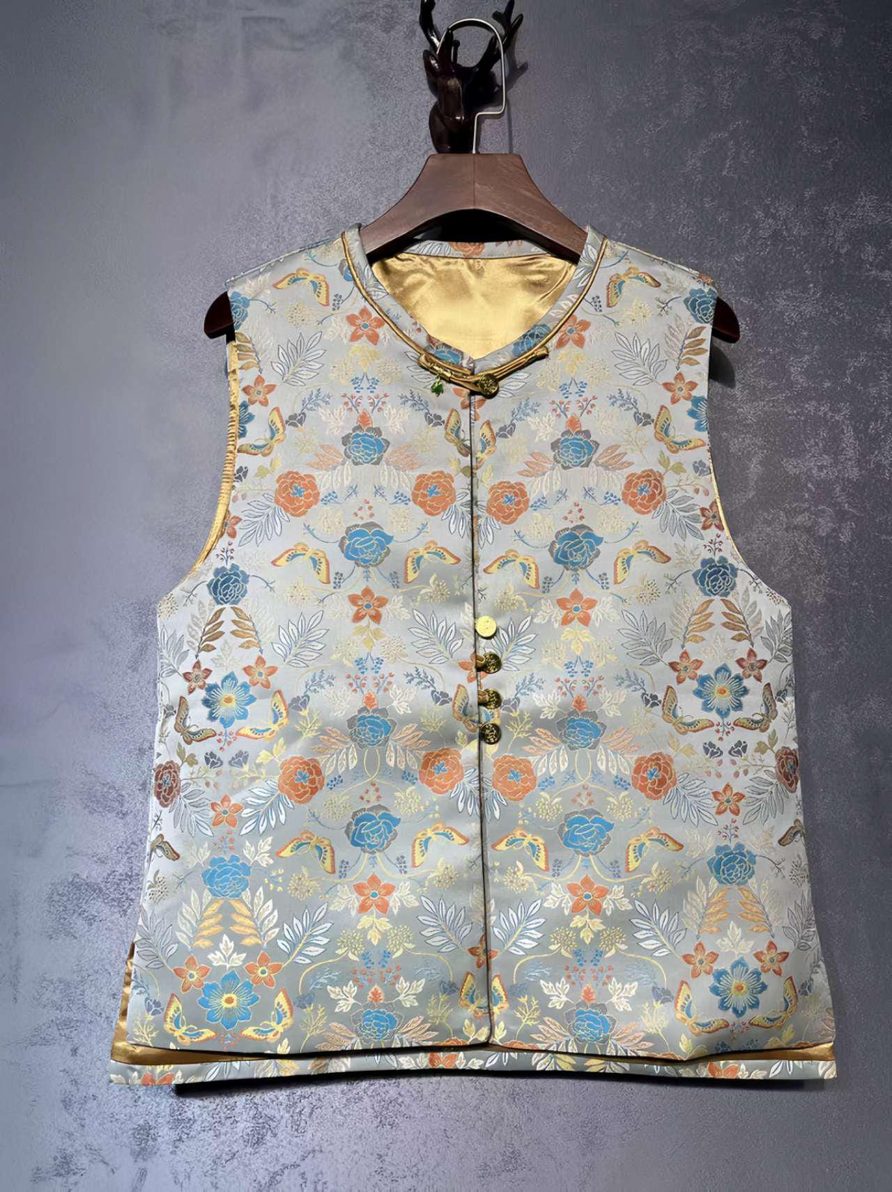 Chaleco Song Brocado, Chaleco Floral Chino, Chaleco Estampado Oriental,Hanfu Estilo Vintage,Regalo para Ella,Trabajo diario/Ceremonia del té