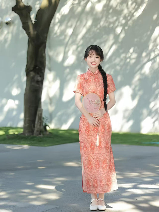 Long Youth Dress, Eight-Button Bamboo Fiber Dress, Elegant Mandarin Collar Dress, Summer Chinese Party Dress, Gift