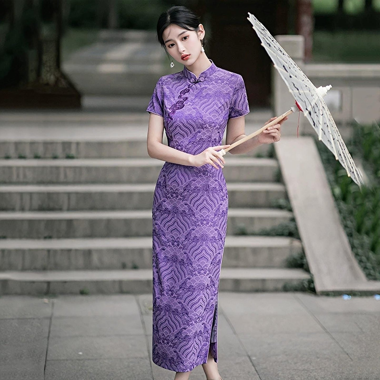Vestido Cheongsam Púrpura, Vestido Qipao Vintage, Elegante Vestido Chino, Vestido para Eventos Culturales, Vestido para Ceremonia del Té