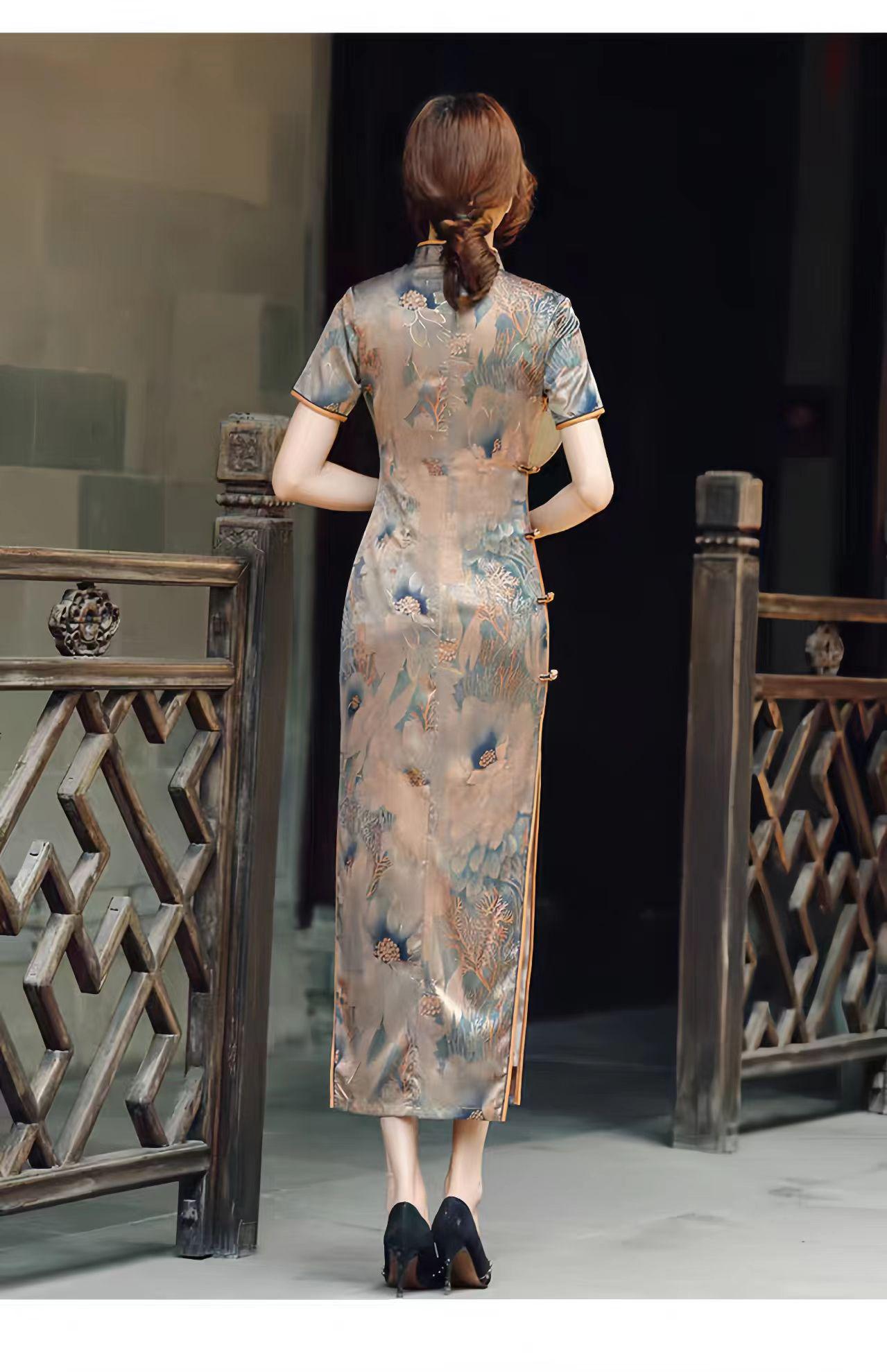 Cheongsam de seda vintage, Vestido Qipao para Ceremonia del Té, vestido de noche retro chino, vestido de cóctel oriental, regalo para ella