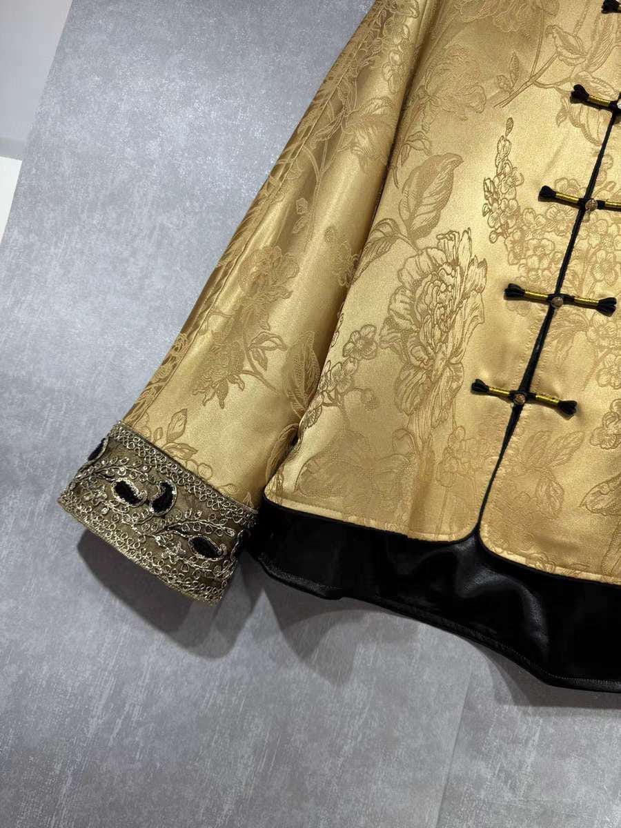 Chaqueta de oro Tang, Traje de chaqueta chino Tang, blusa con puños barrocos, Elegante Top, Abrigo inspirado en el Hanfu, regalo para ella