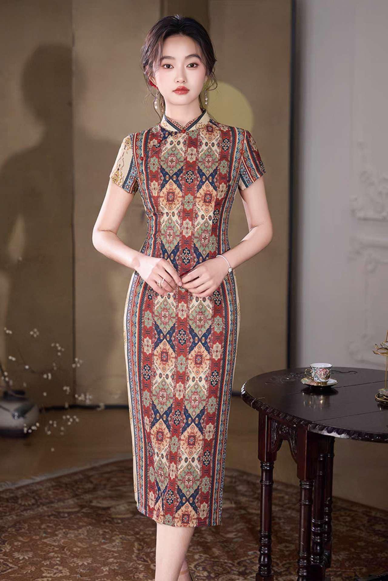 cheongsam retro para mujer, vestido chino étnico, vestido qipao bohemio, regalo elegante para mamá, Vestido Vintage Elegante para Té