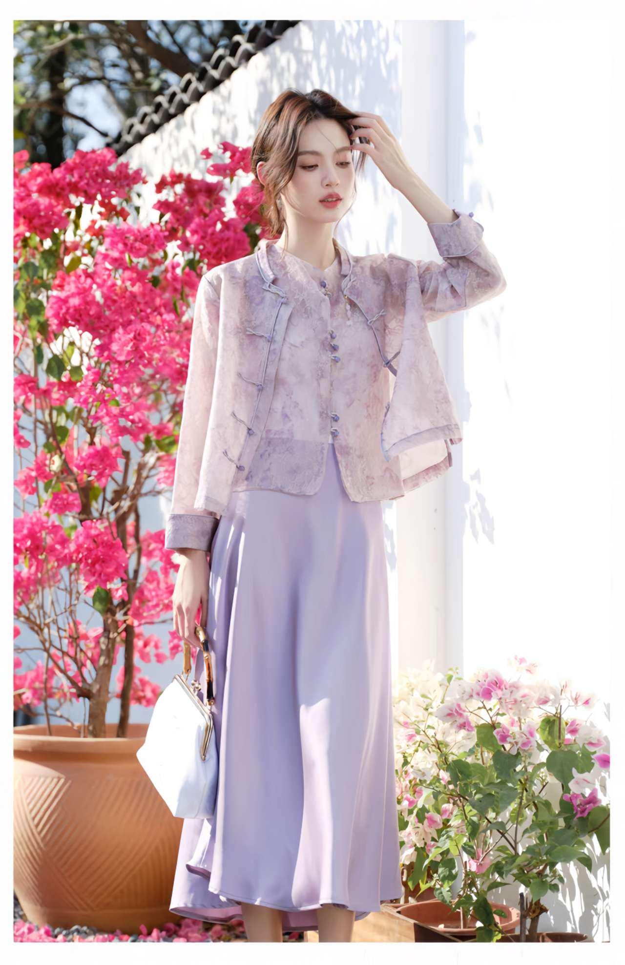 Vestido oriental de 3 piezas,Vestido Estilo Zen,Moderno Conjunto Hanfu,Conjunto Verano Oficina,Conjunto de falda asiática,Ceremonia del Té
