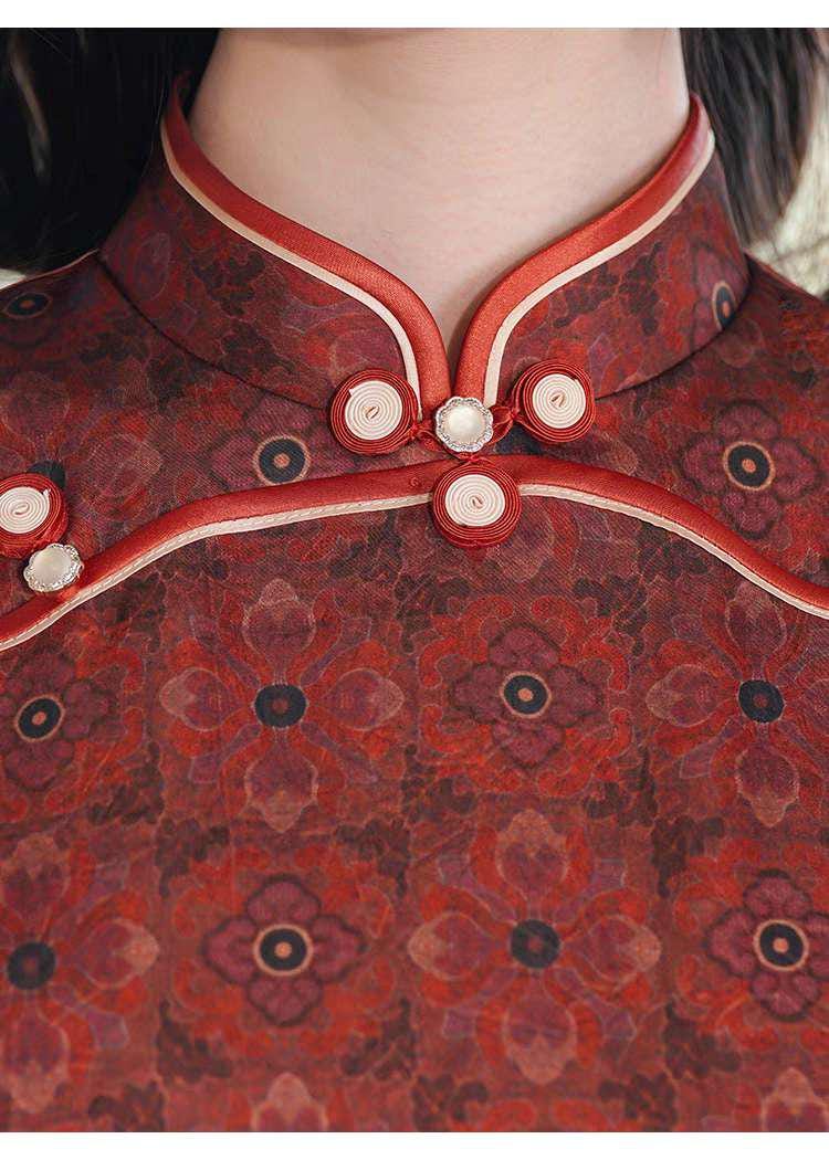 Vestido Qipao rojo, Cheongsam retro, Elegante vestido chino, Traje oriental vintage, Moda asiática tradicional,Vestido para Ceremonia del Té