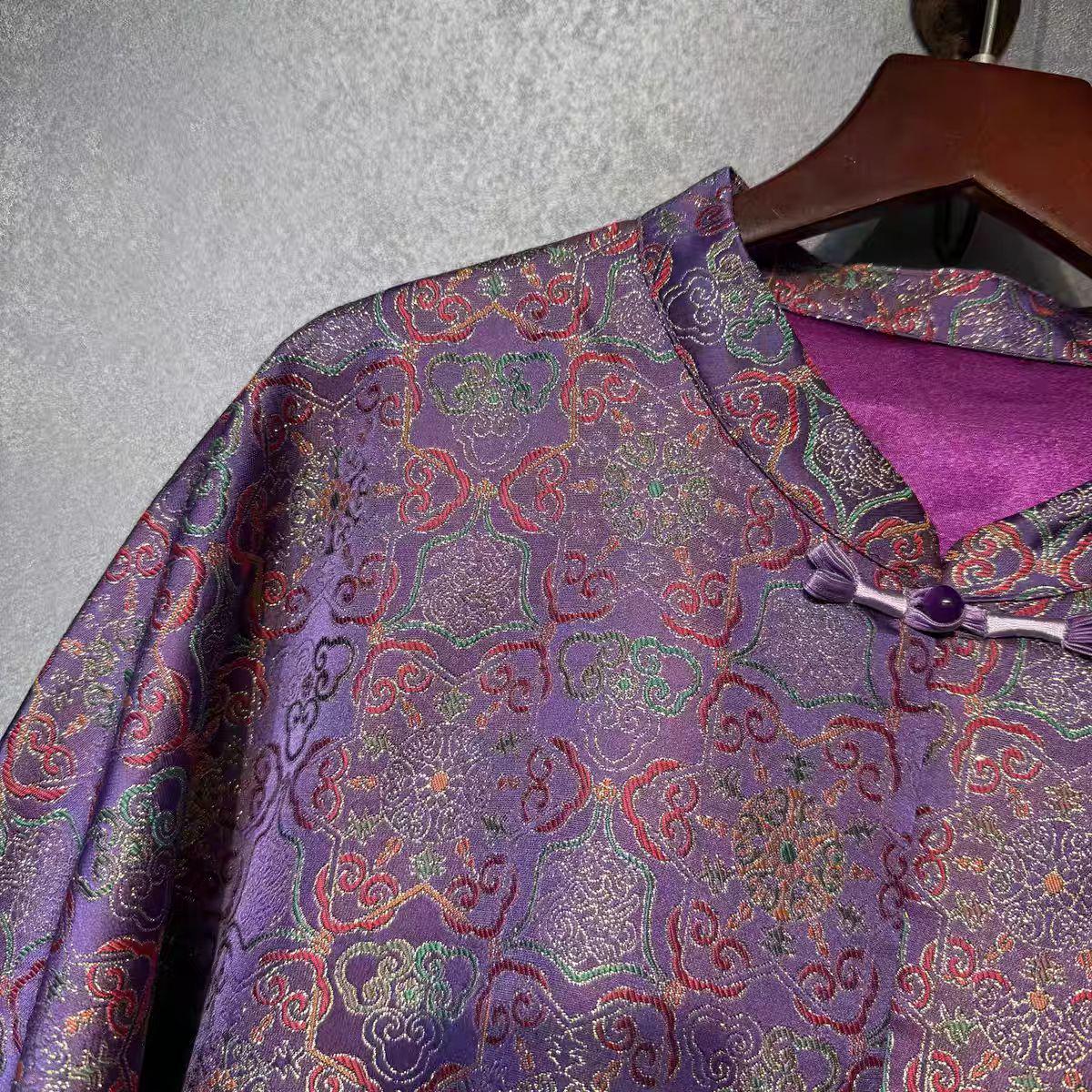 Chaqueta Tang de Brocado de Seda, Abrigo Chino Morado, Ropa Exterior de Brocado Song, Ropa de Festival Oriental,Elegante Top Asiático,regalo